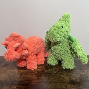 Manhattan Toy Company Dinosaur Plush Orange Triceratops And Green Pterodactyl